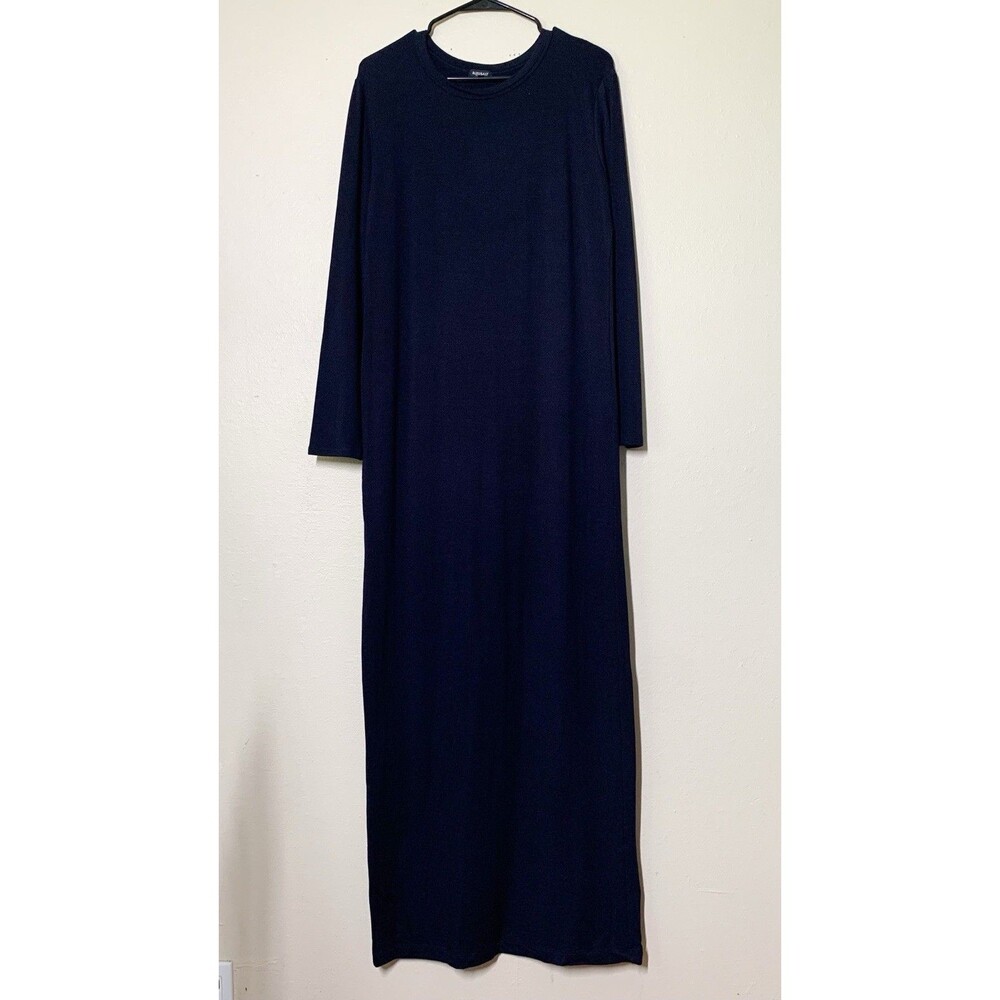 Bleusalt The Long Sleeve Crew Dress 4 XL Navy Blue Maxi Tencel Modal Stretch